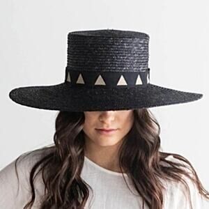 Gigi Pip Corey Straw Hat - Black large brim Boater